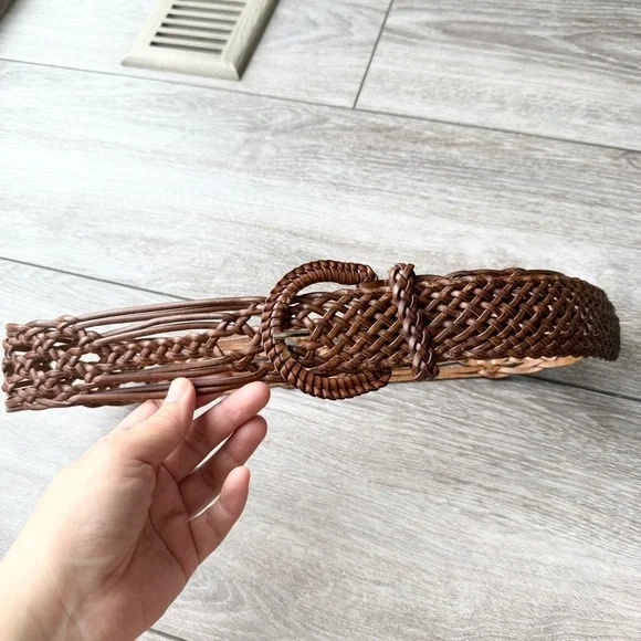 Vintage Handmade Wide Woven Leather Belt - Picture 1 of 15